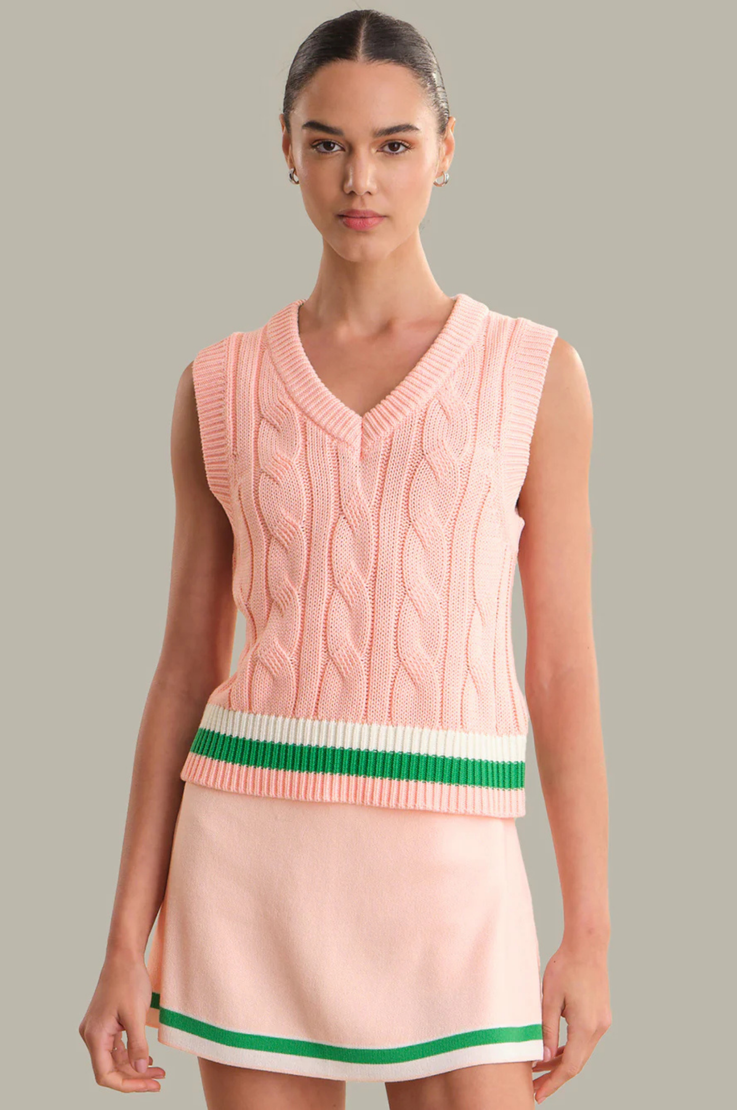 Ellie Cable V-Neck Vest - Pink Salt Combo
