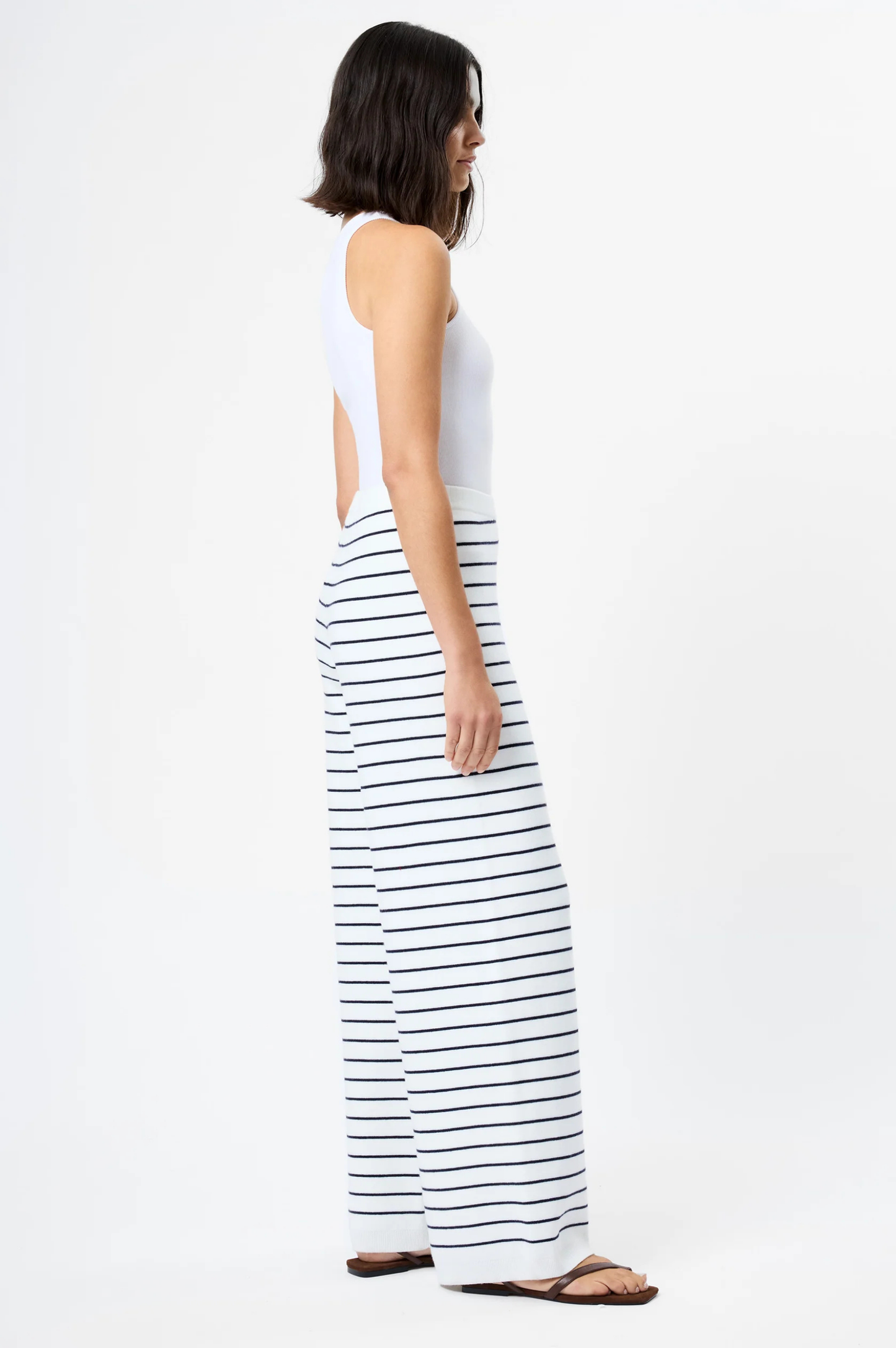 Marley Knit Striped Wide Leg - White Marine