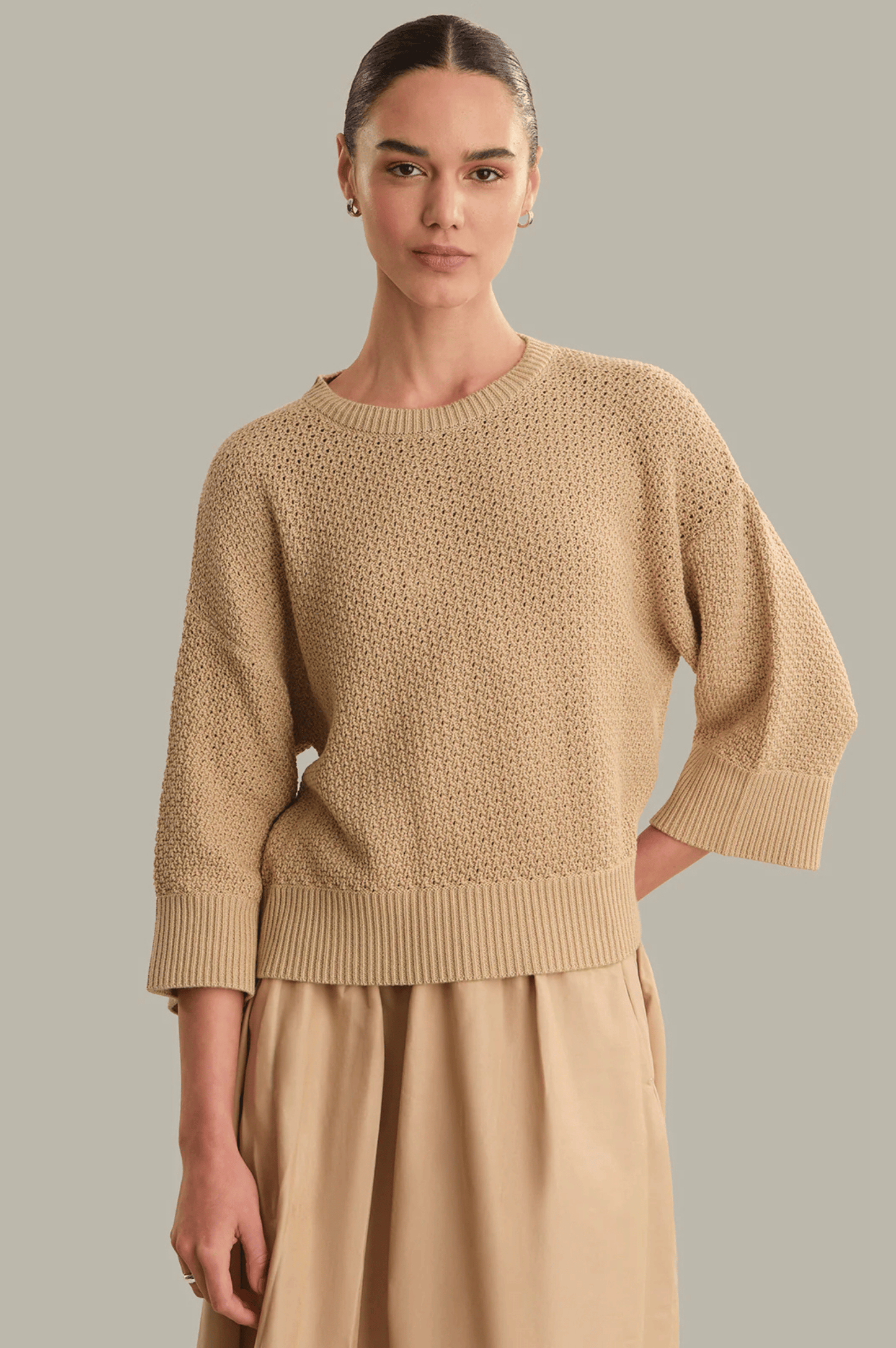 Suki Pointelle Cotton Oversized Sweater - Chanterelle