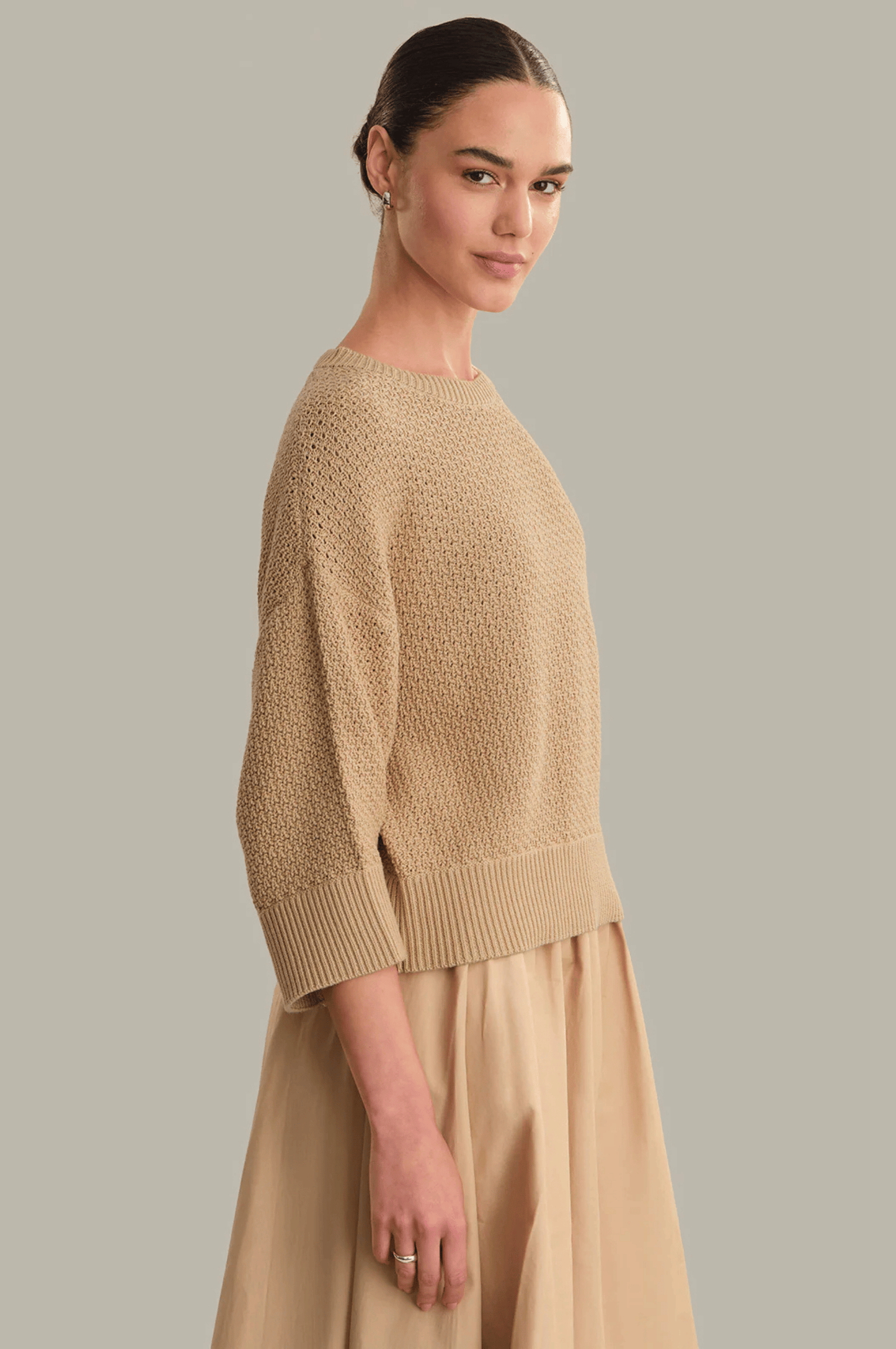 Suki Pointelle Cotton Oversized Sweater - Chanterelle