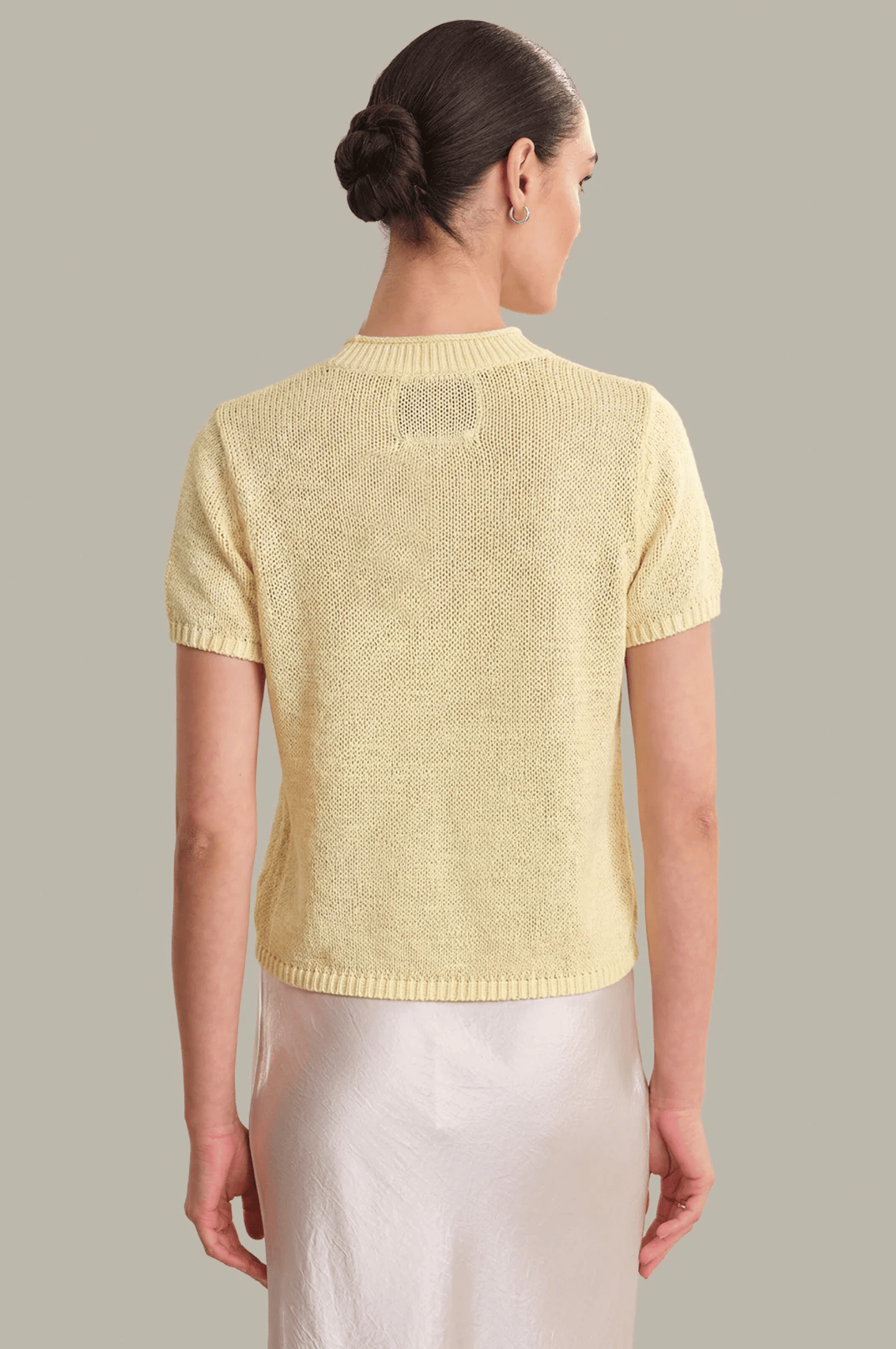 Terri Roll Edge Short Sleeve Sweater - Lemon Icing