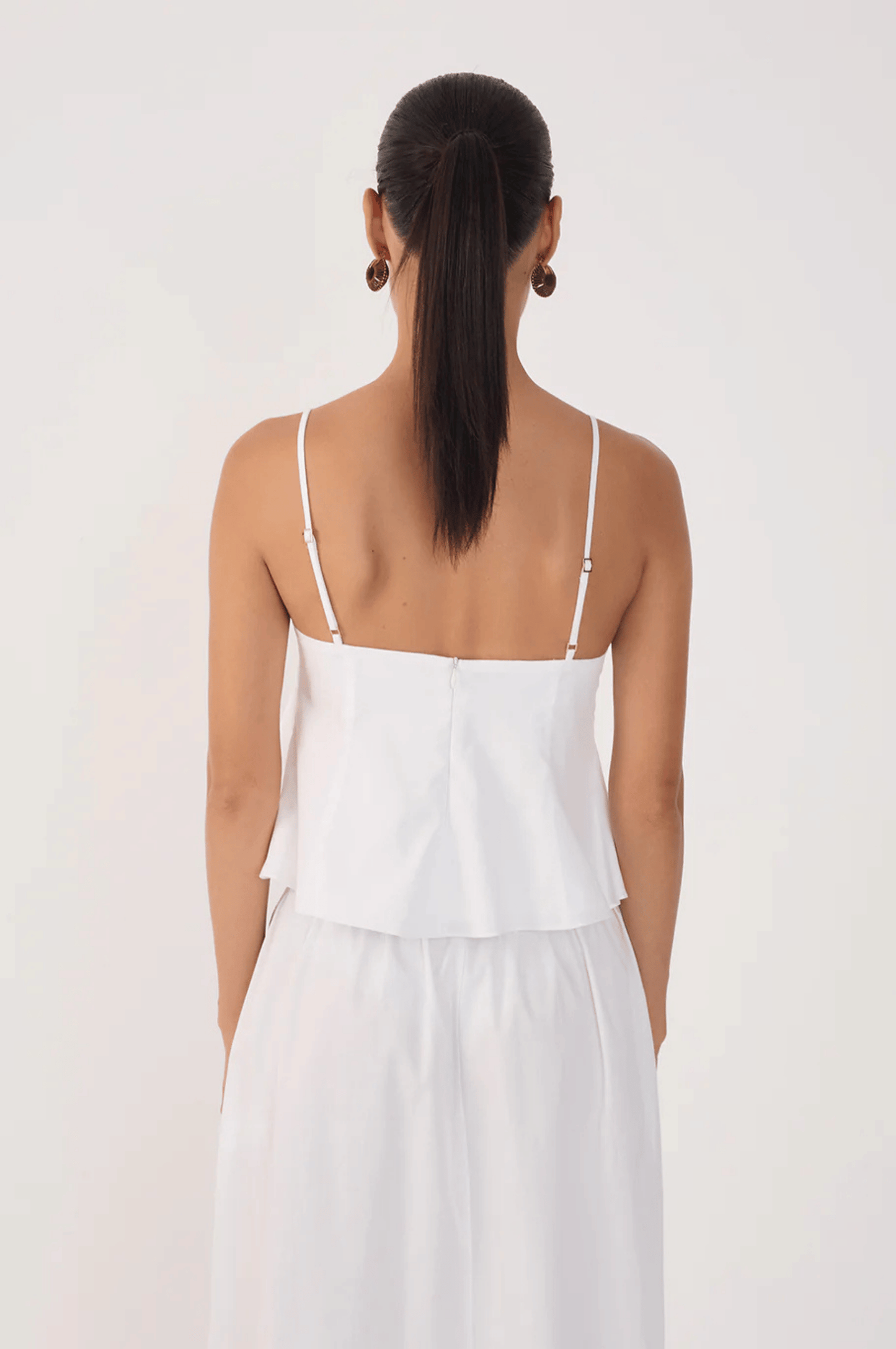 V Neck Sleeveless Cotton Peplum Top - White