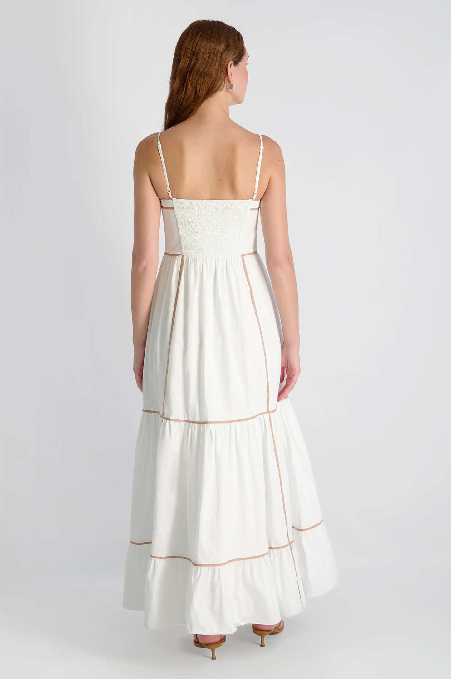 Cambria Cotton Contrast Trim Maxi Dress - Summer White/Almond Nude