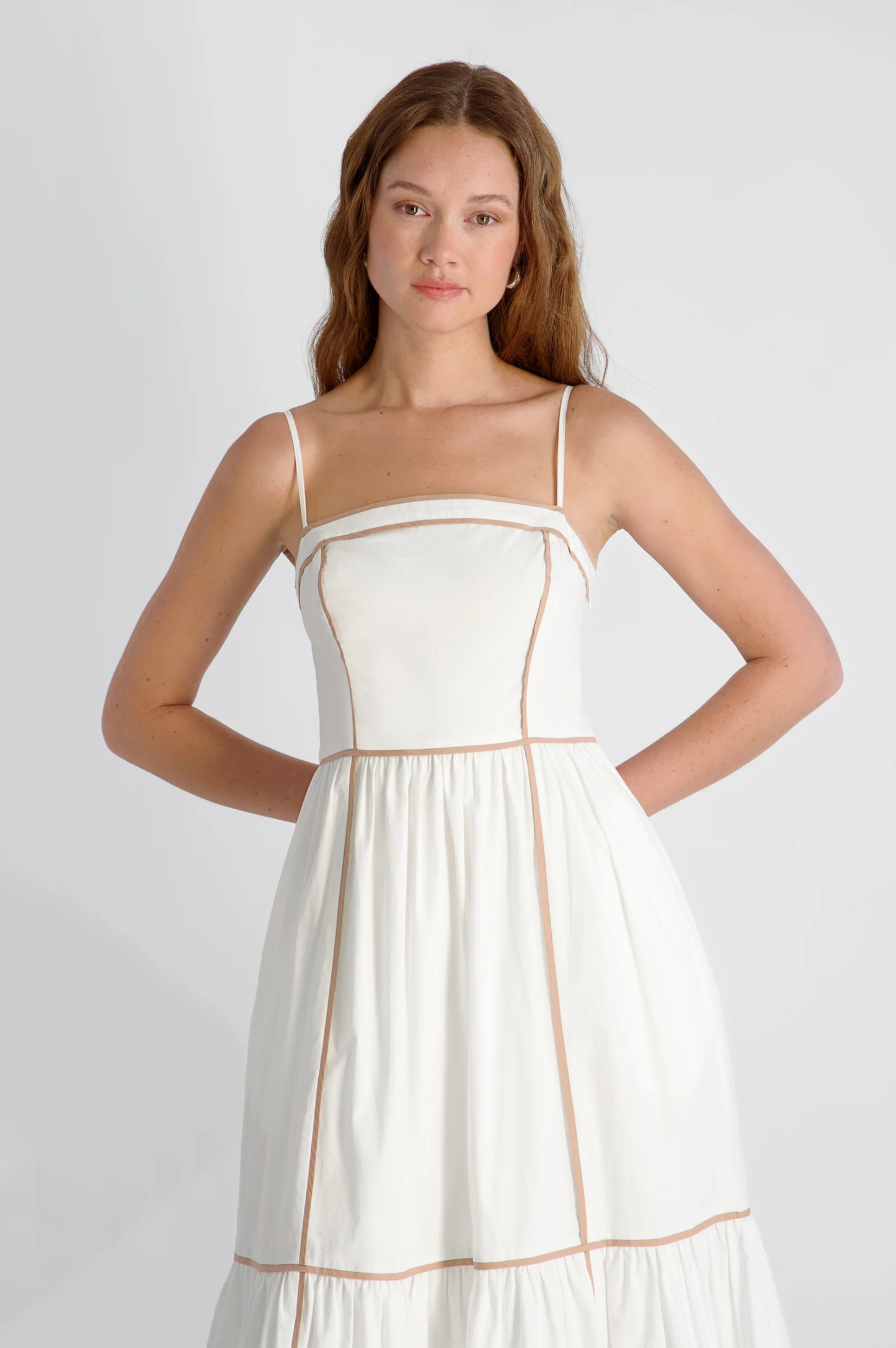 Cambria Cotton Contrast Trim Maxi Dress - Summer White/Almond Nude