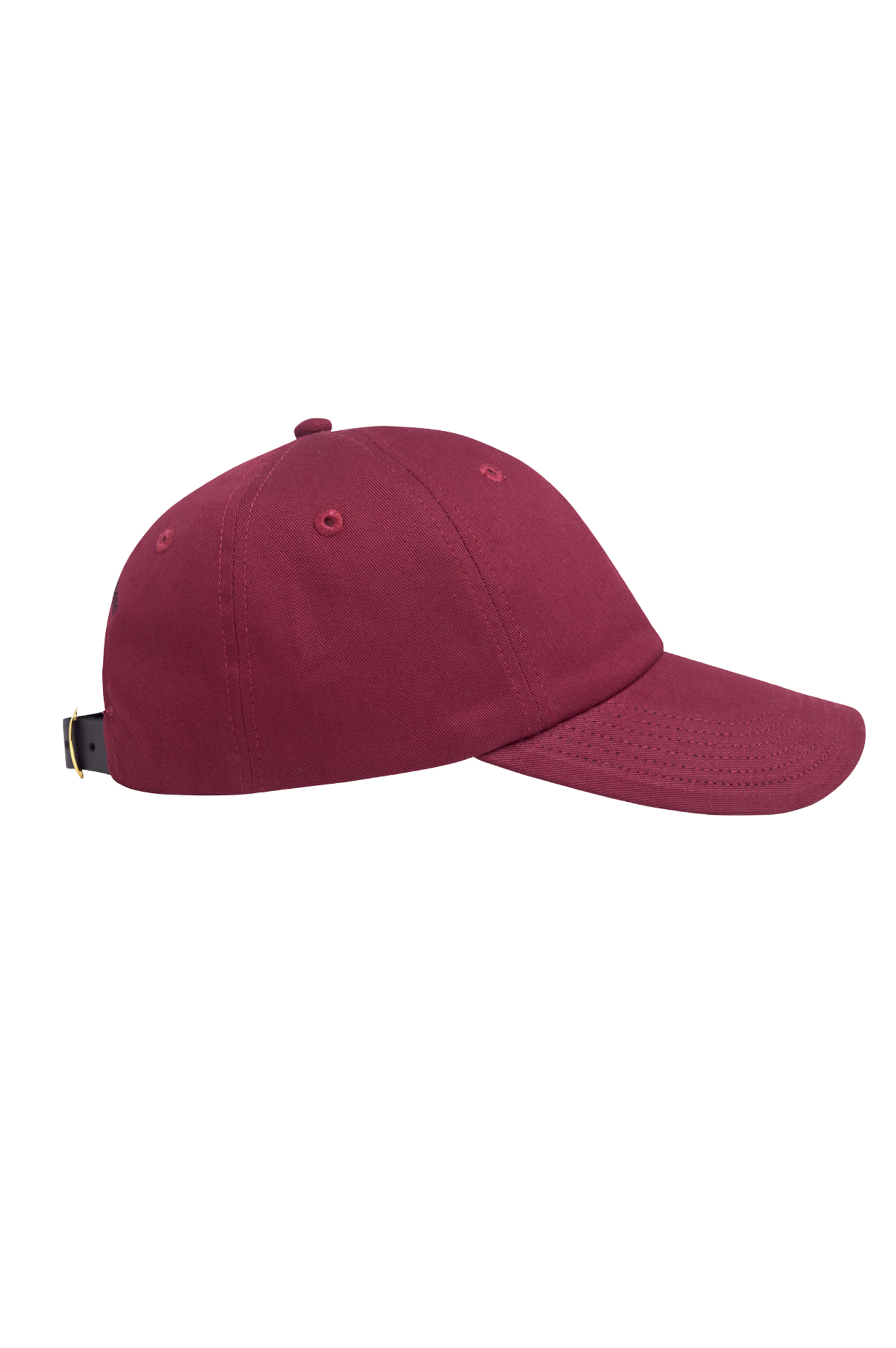 Baseball Cap with Leather Strap - Burgundy