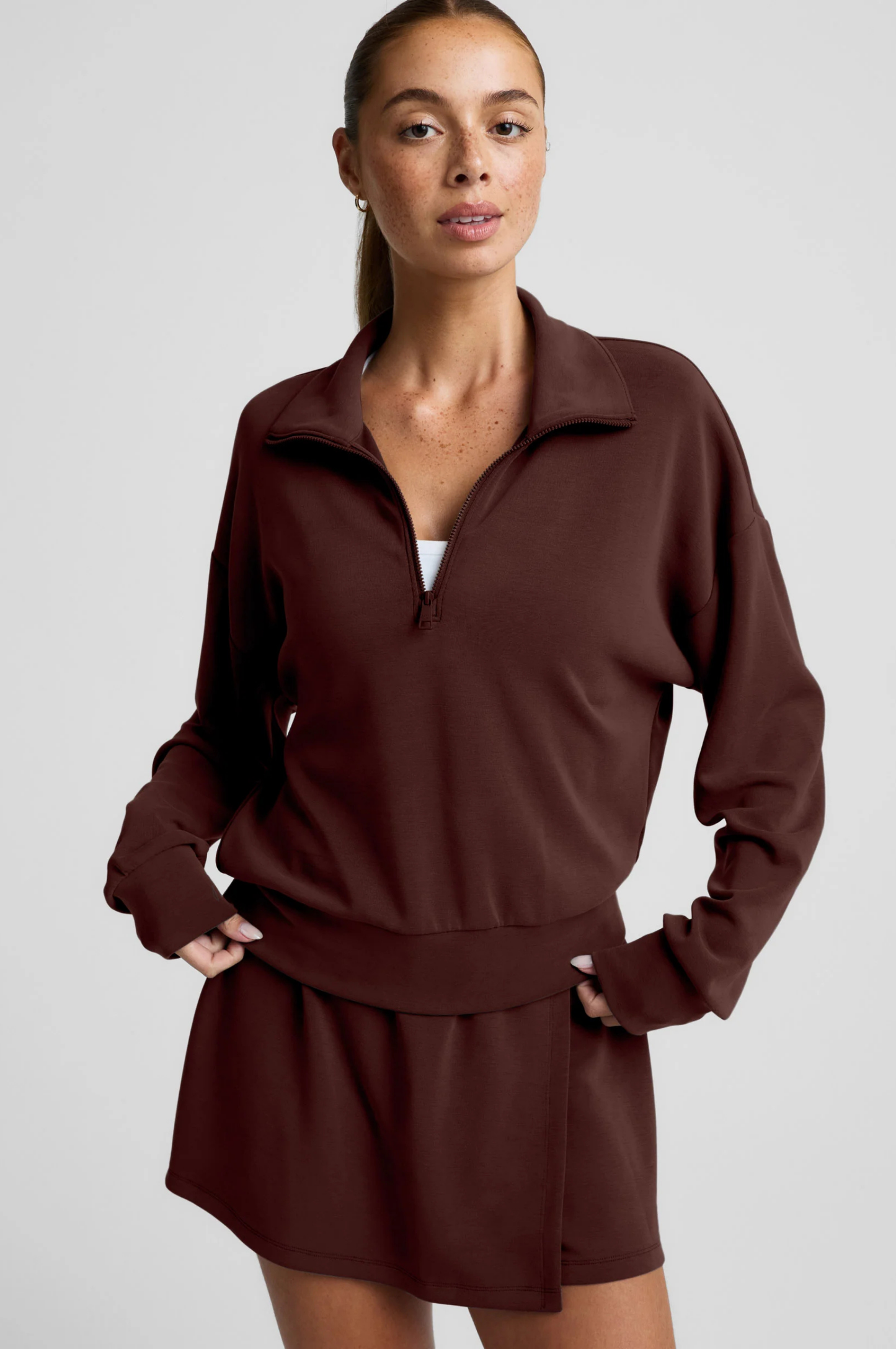 Luxe Sandwash Half Zip Pullover - Iced Mocha