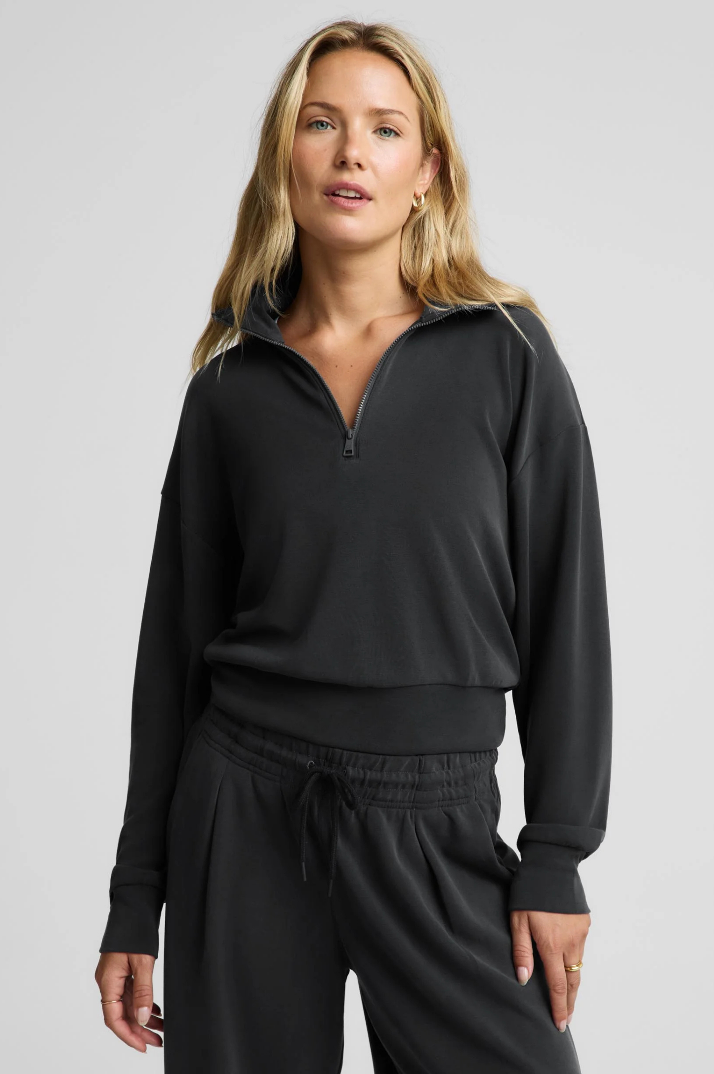 Luxe Sandwash Half Zip Pullover - Dark Charcoal