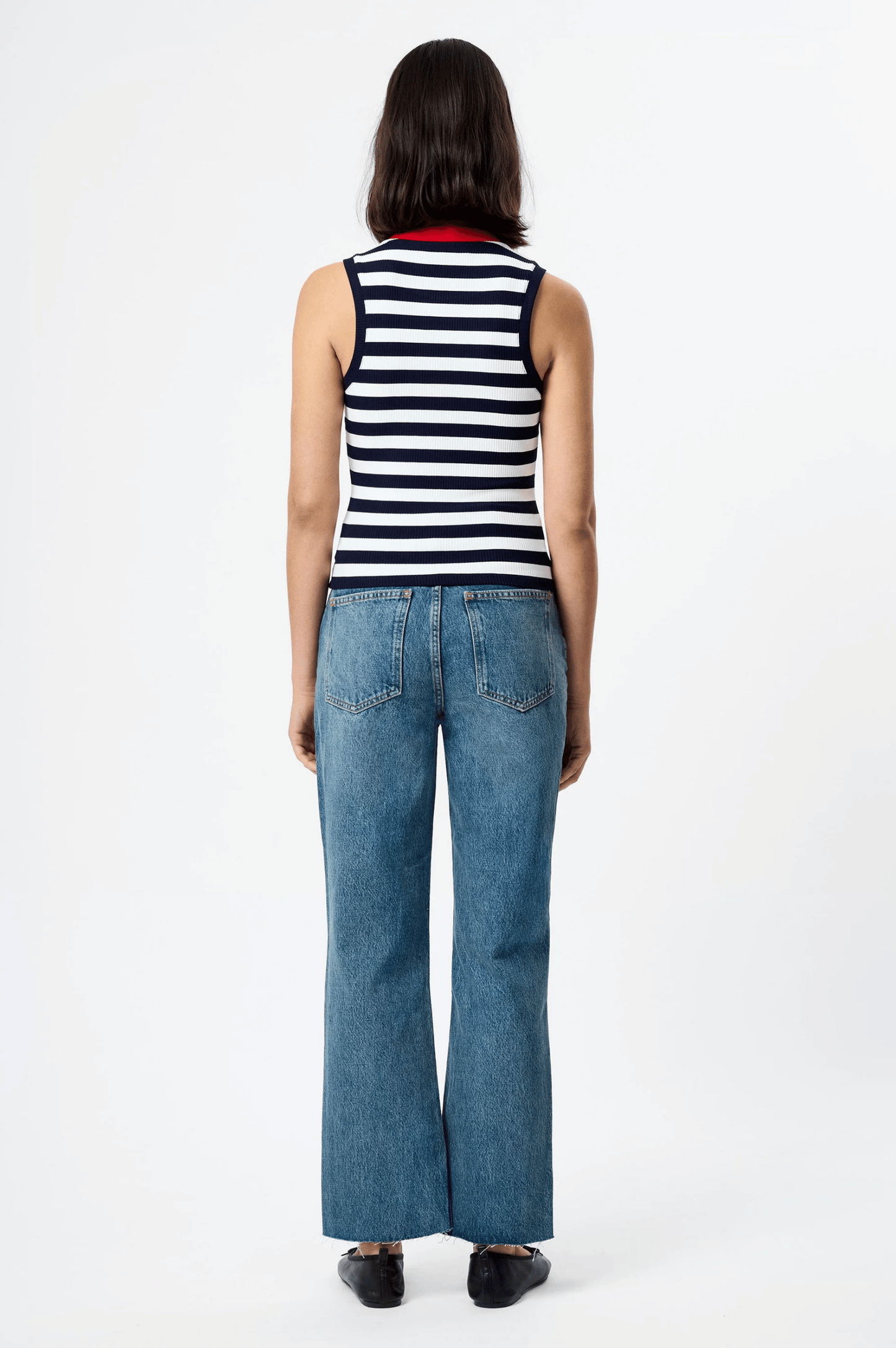 Esmae Rib Knit Sleeveless Top - Marine/White