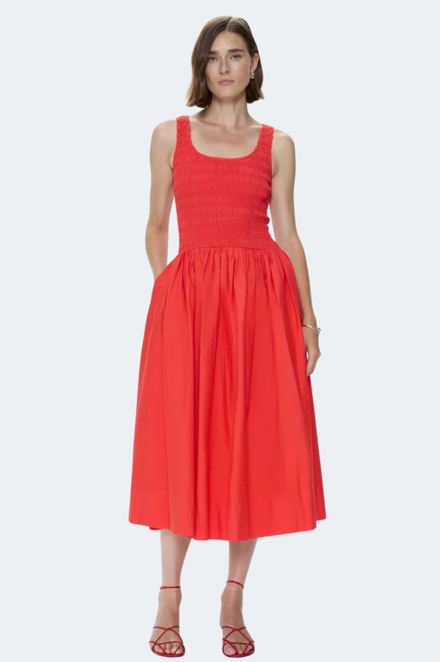 Alessia Smocked Drop Waist Dress - Maraschino