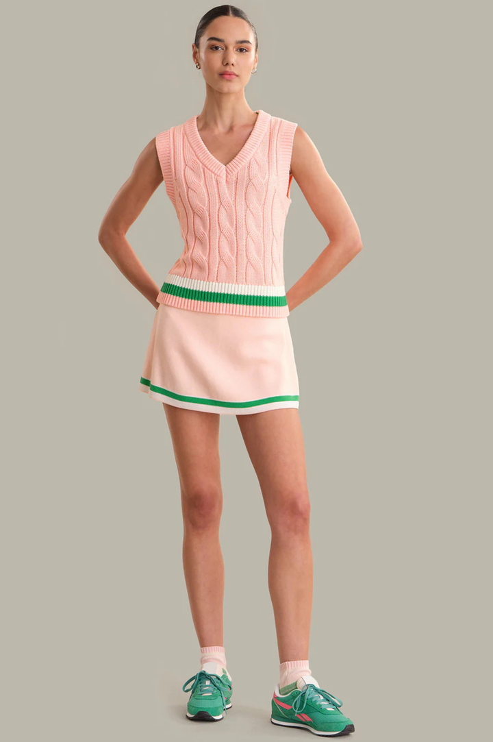 Ellie Cable V-Neck Vest - Pink Salt Combo