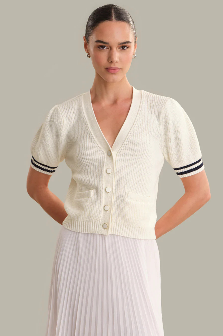 Avalon Puff Sleeve Button Front Cardigan - Chalk