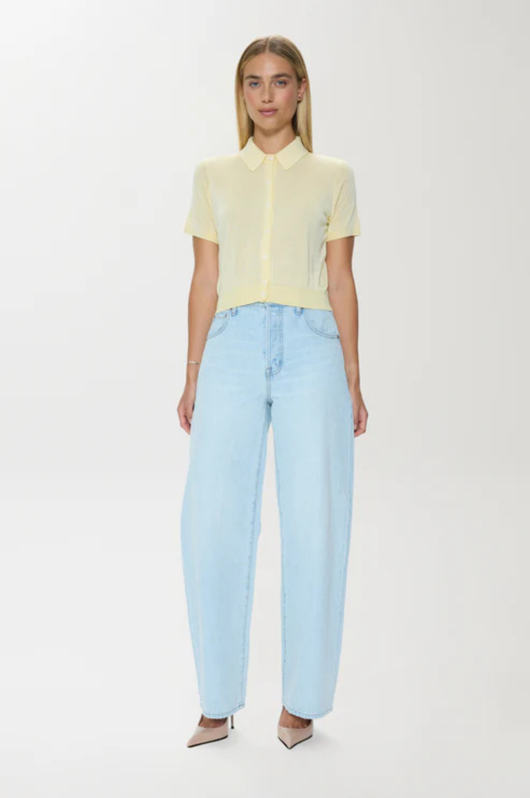 Lucca Short Sleeve Polo Sweater - Pale Yellow