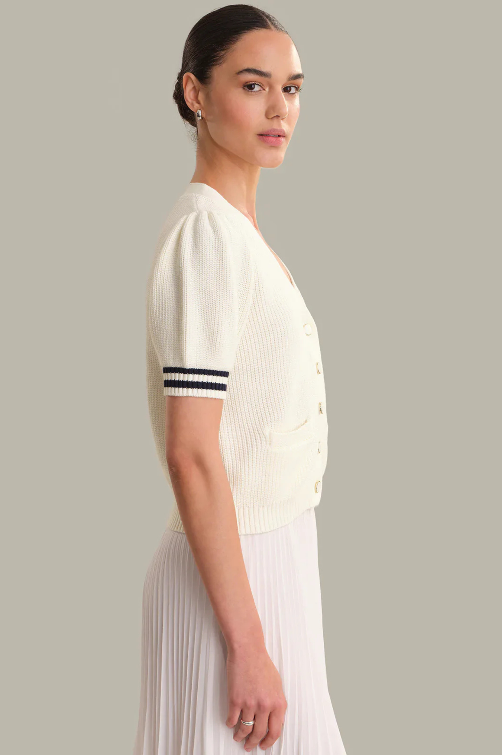 Avalon Puff Sleeve Button Front Cardigan - Chalk