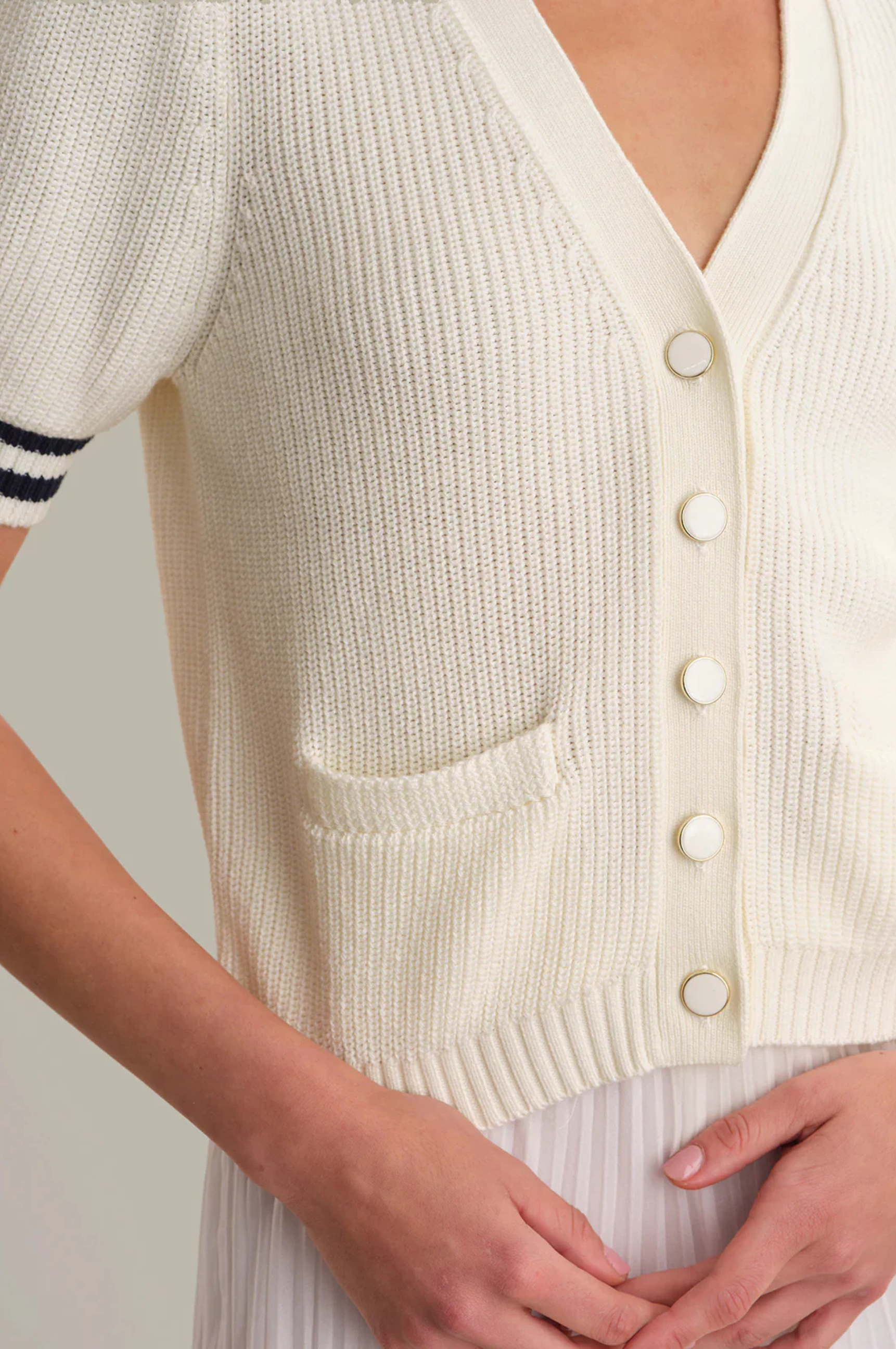 Avalon Puff Sleeve Button Front Cardigan - Chalk