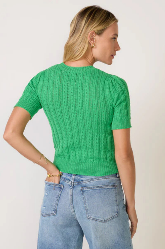 Arden Pointelle Puff Sleeve Pullover - Kelly Green