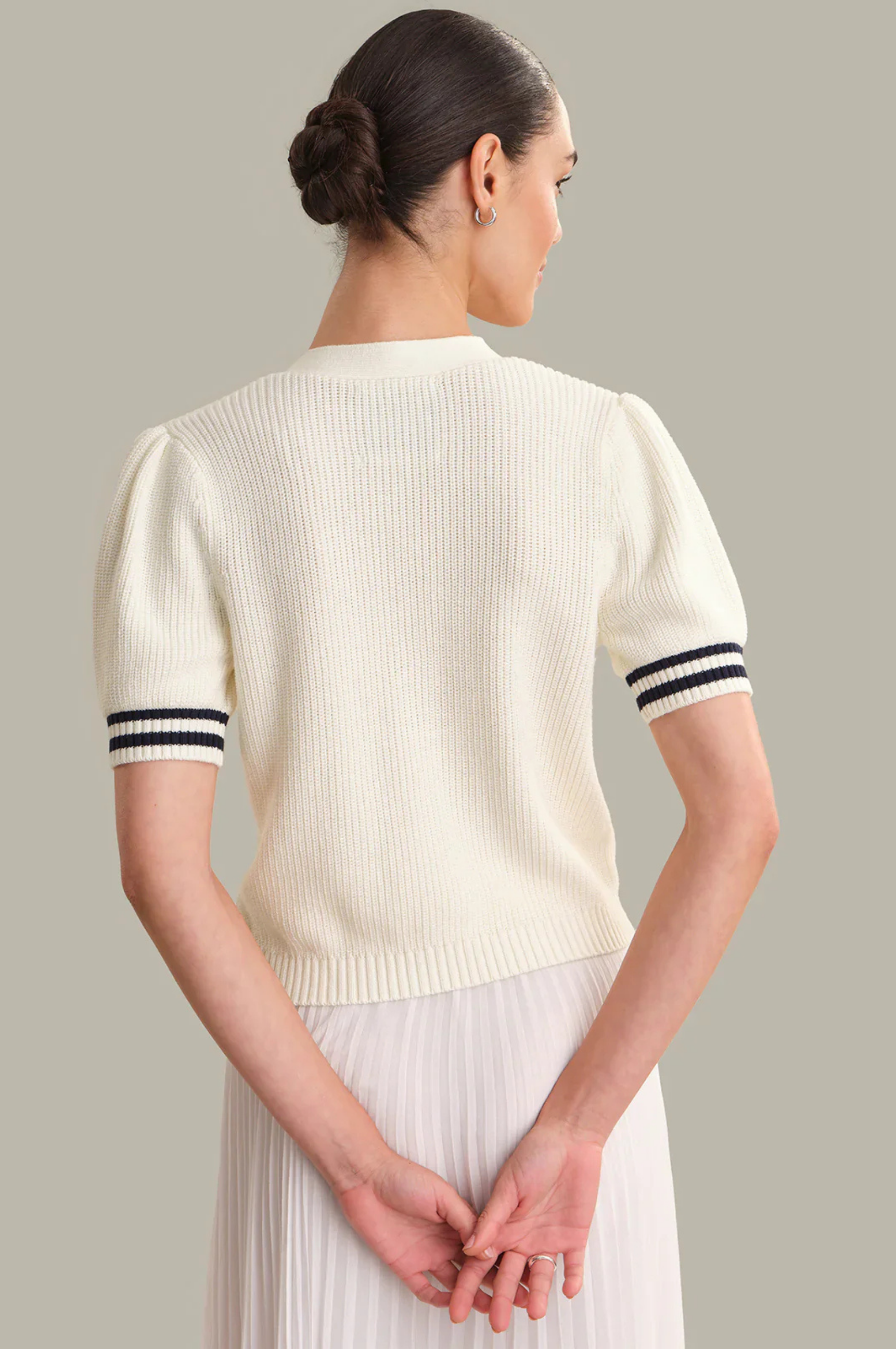 Avalon Puff Sleeve Button Front Cardigan - Chalk