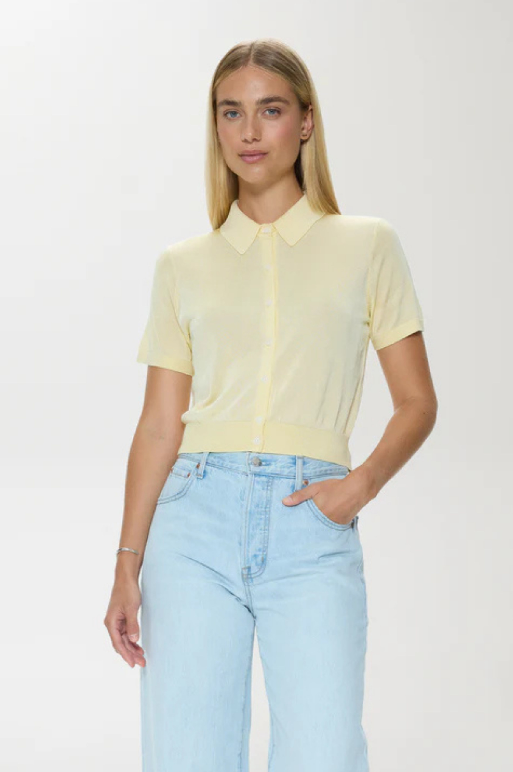 Lucca Short Sleeve Polo Sweater - Pale Yellow