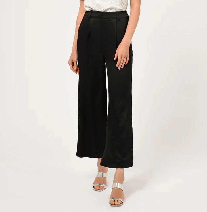 Lucia Pleat Front Wide Leg Trousers - Black