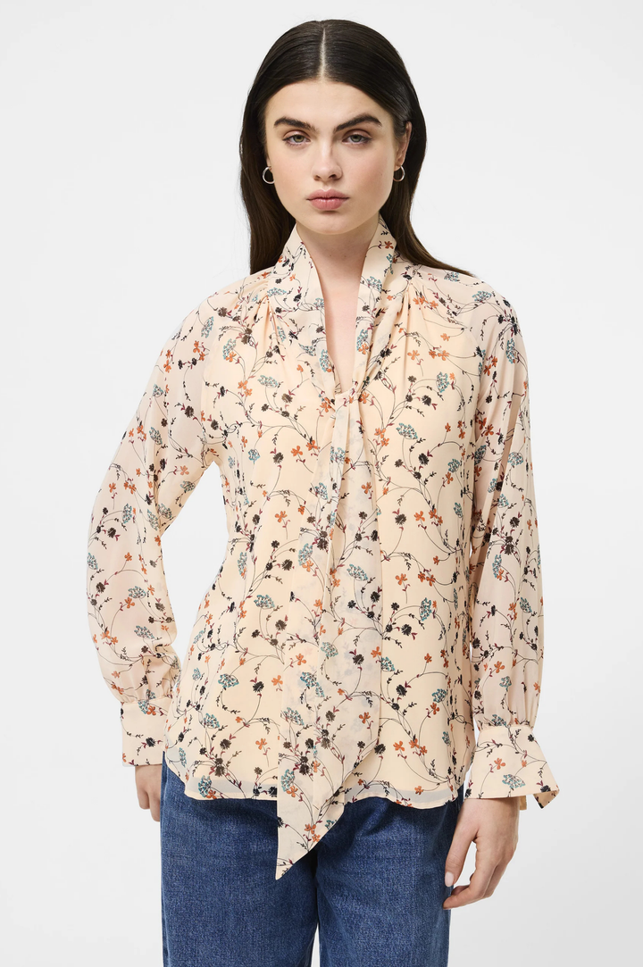 Leithia Wispy Chiffon Neck Tie Top - Bisque Multi