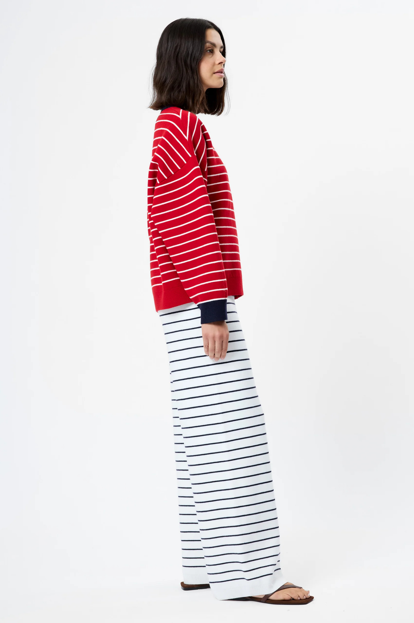 Marley Knit Striped Crew Neck - Crimson Red/White