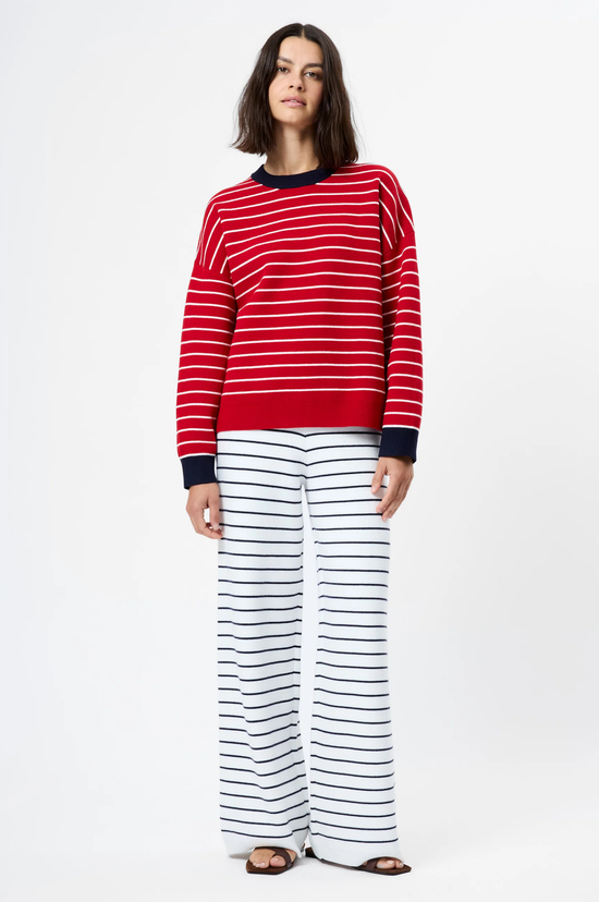 Marley Knit Striped Crew Neck - Crimson Red/White