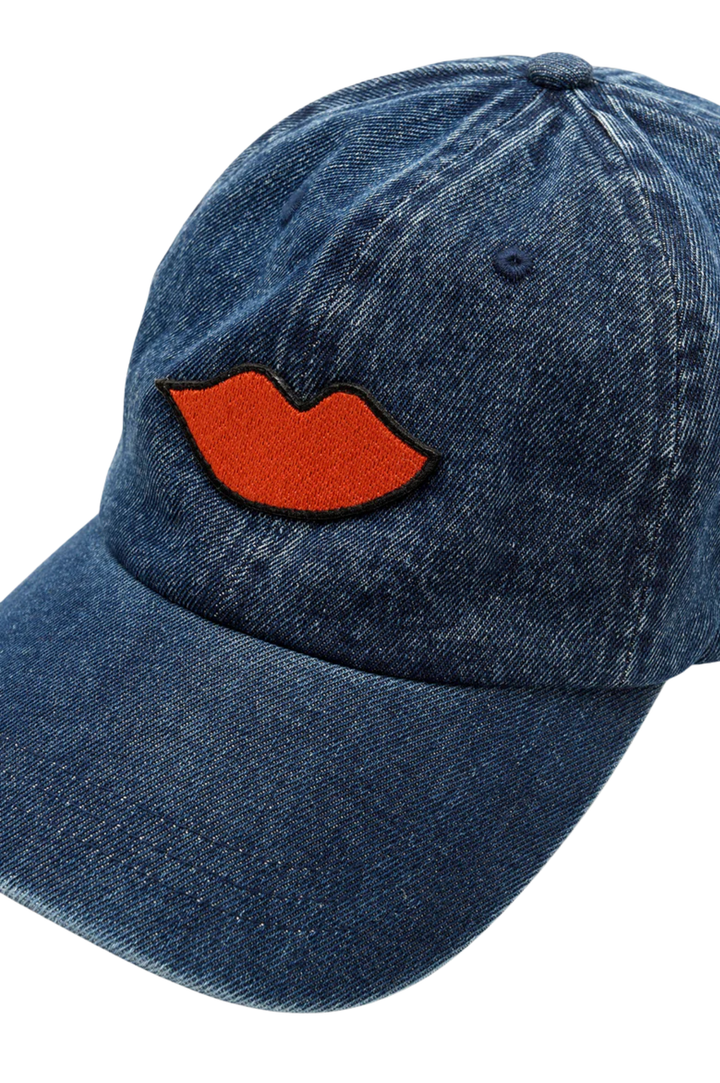 Denim Baseball Hat - Lips Patch