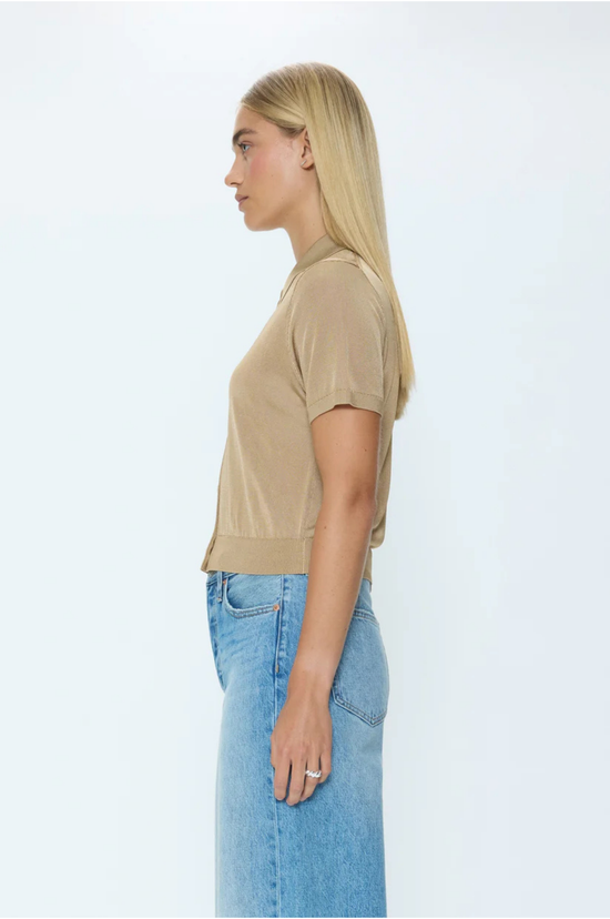 Lucca Short Sleeve Polo Sweater - Wheat
