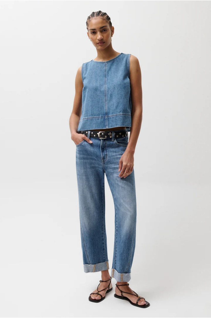 Kacey Mid Rise Cuffed Boyfriend Jean - Laguna
