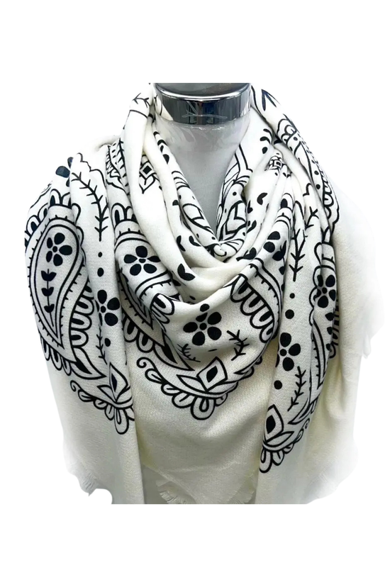 Large Square Scarf Bandana Pattern - Ecru