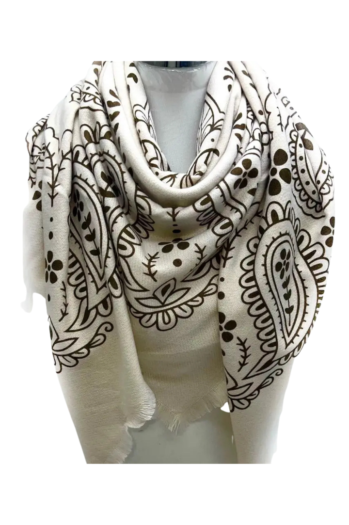 Large Square Scarf Bandana Pattern - Beige
