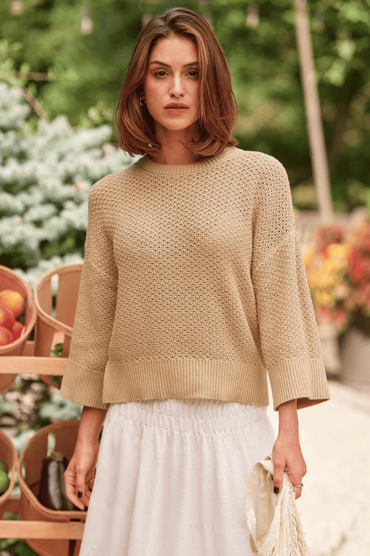 Suki Pointelle Cotton Oversized Sweater - Chanterelle