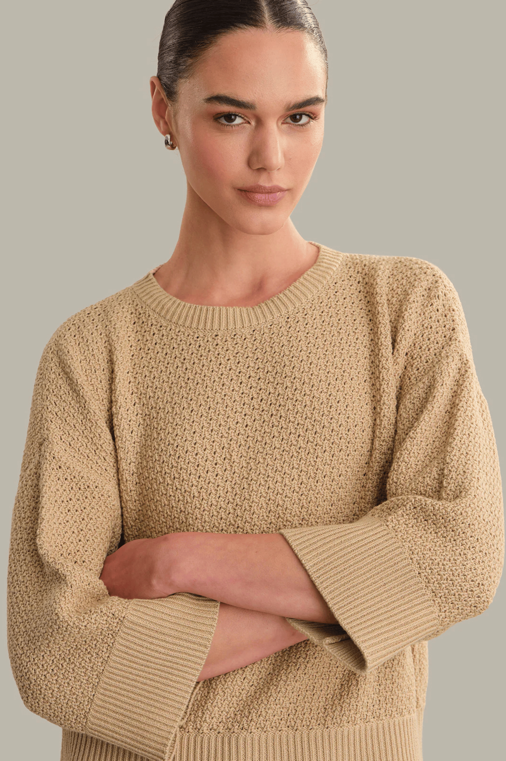Suki Pointelle Cotton Oversized Sweater - Chanterelle