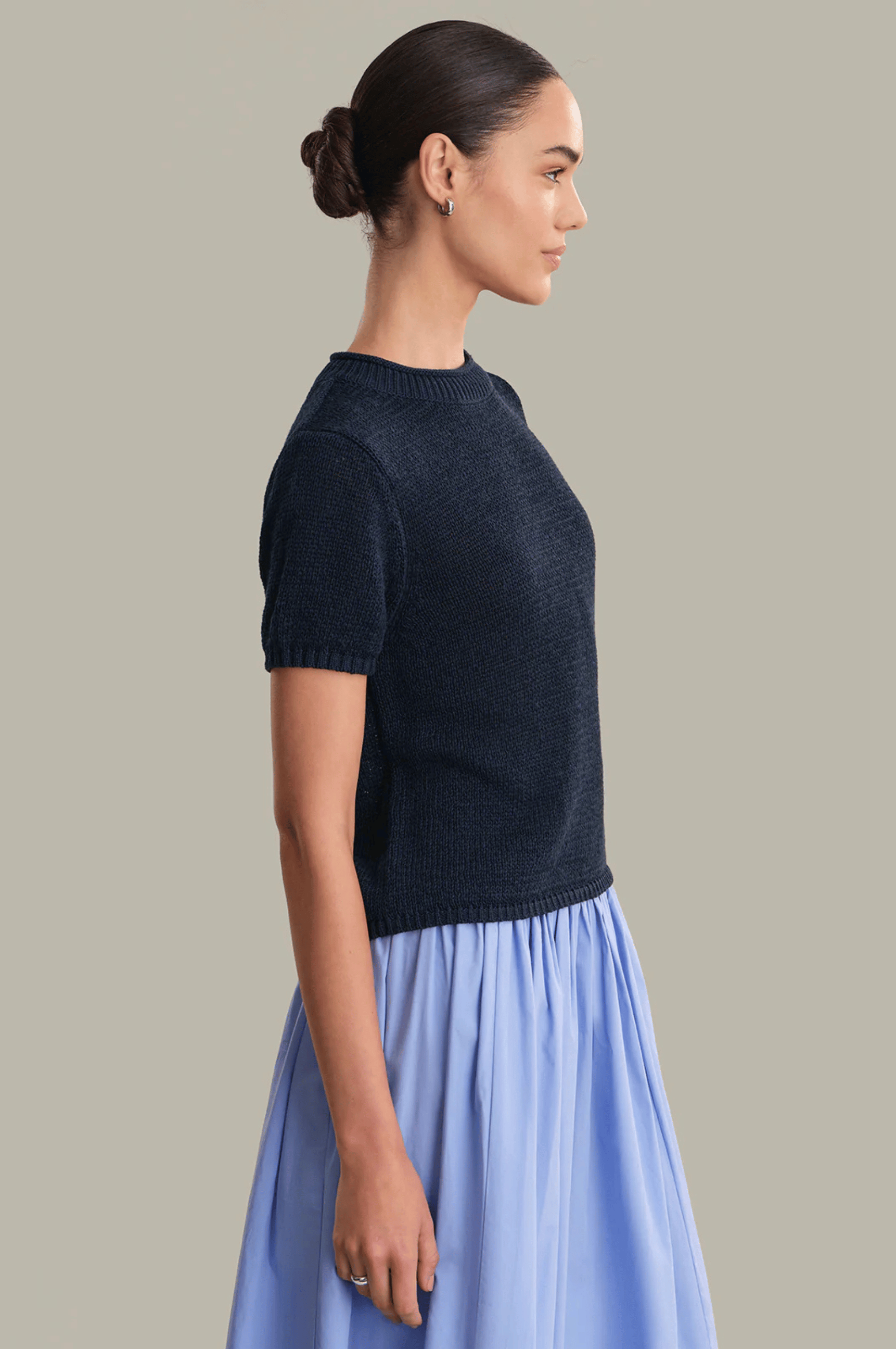 Terri Roll Edge Short Sleeve Sweater - Dark Blue