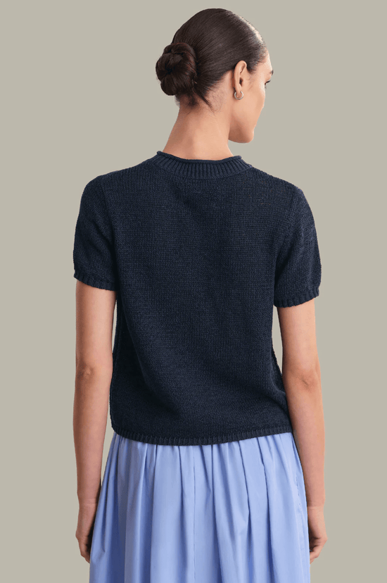 Terri Roll Edge Short Sleeve Sweater - Dark Blue