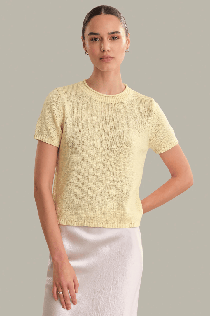 Terri Roll Edge Short Sleeve Sweater - Lemon Icing