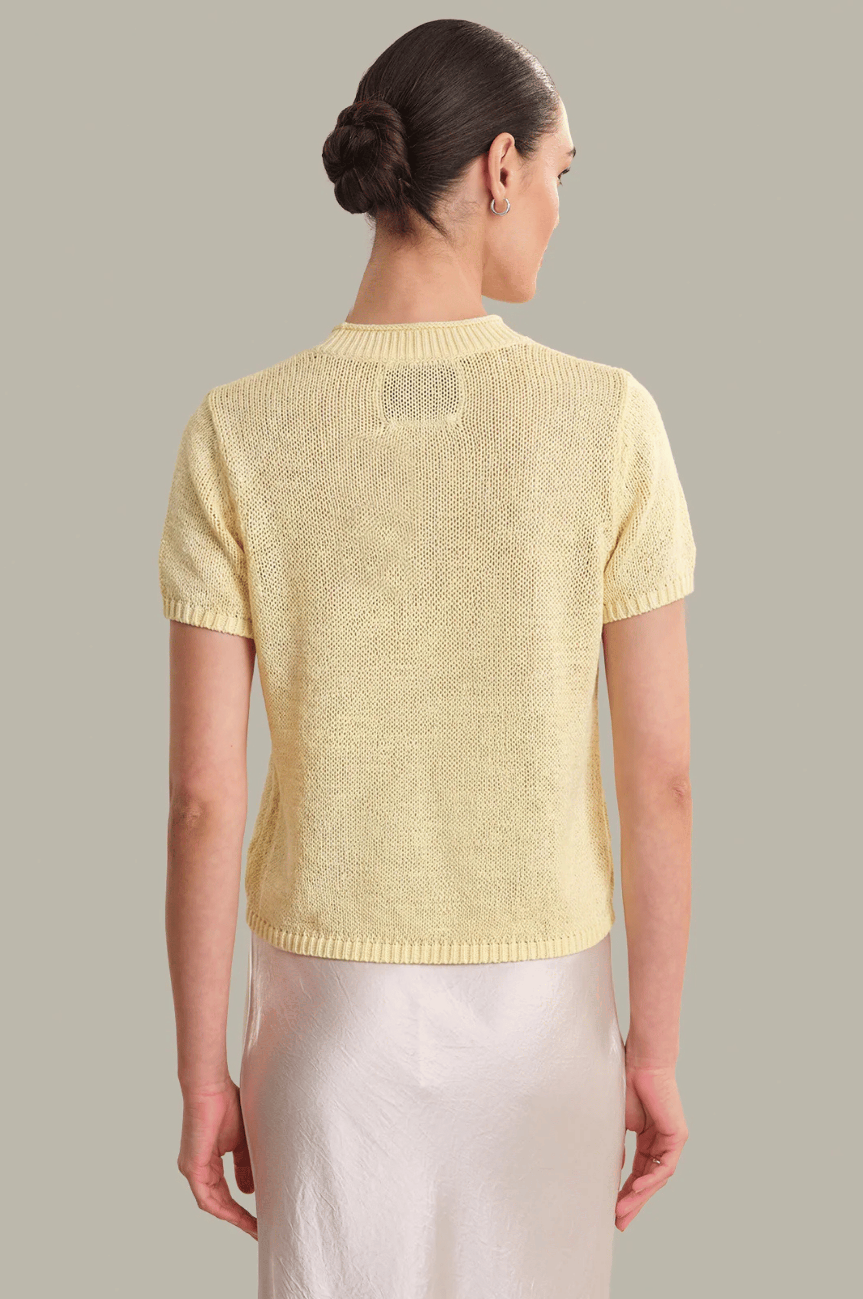 Terri Roll Edge Short Sleeve Sweater - Lemon Icing