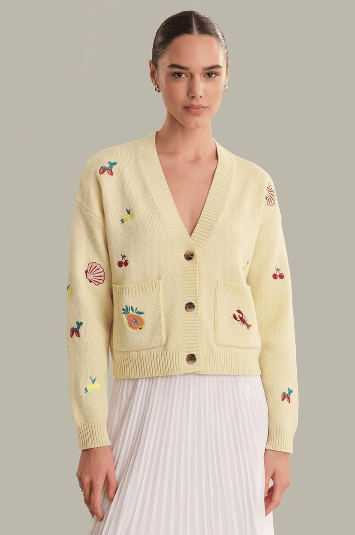 Blythe Fruit Embroidered Cotton Cardigan - Lemon Icing