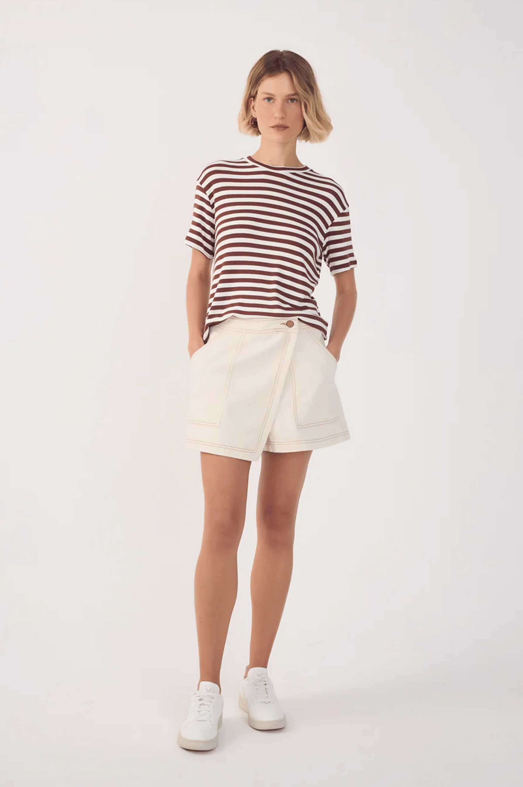 Buttoned Twill Skort - Off White
