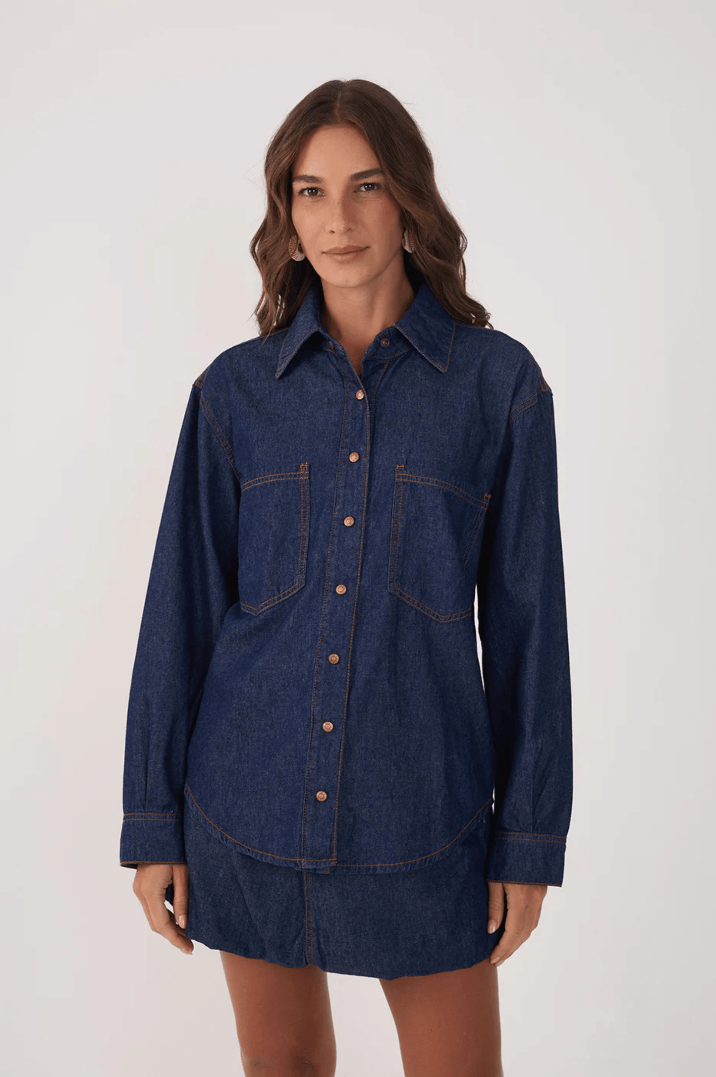 Denim Buttoned Front Pocket Shirt - Dark Wash