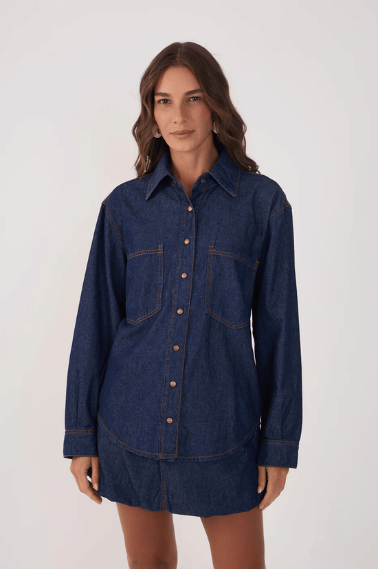 Denim Buttoned Front Pocket Shirt - Dark Wash