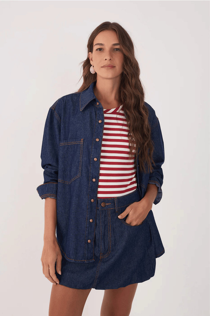 Denim Buttoned Front Pocket Shirt - Dark Wash