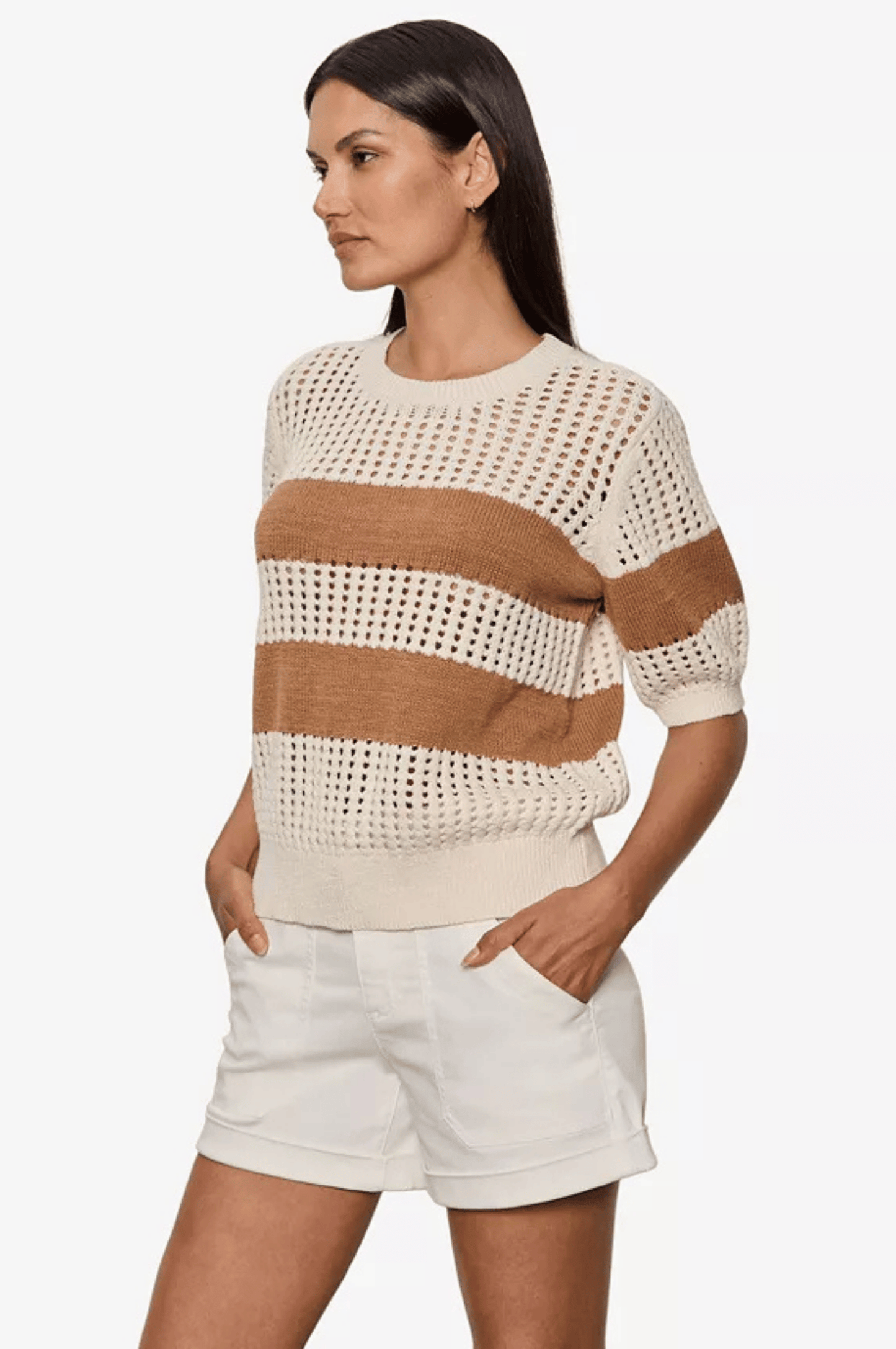 Beachside Openwork Tee - Collagen W/ Toasted Coconut