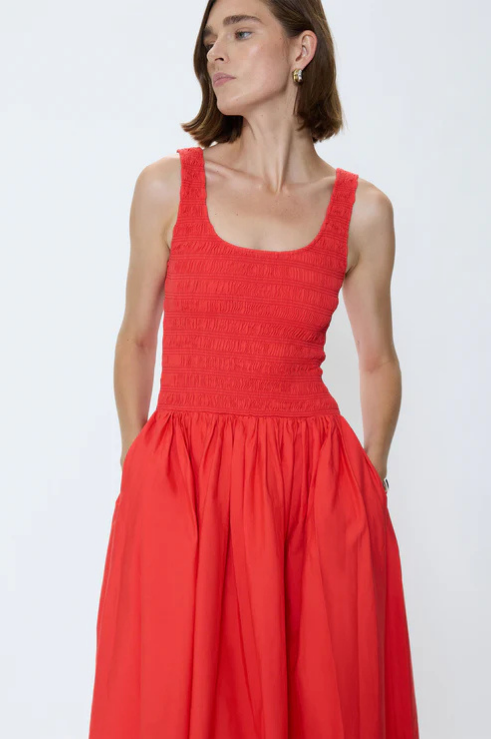 Alessia Smocked Drop Waist Dress - Maraschino