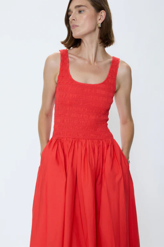 Alessia Smocked Drop Waist Dress - Maraschino