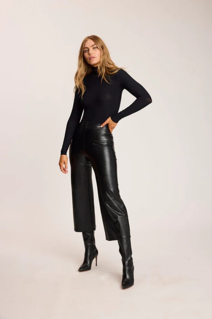 Faux Leather Cropped Wide Leg Pant - Black