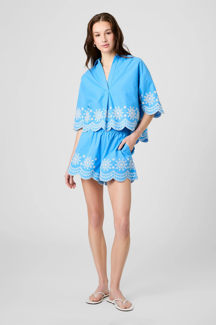 Alissa Cotton Embroidered Short -Poolside Blue/White