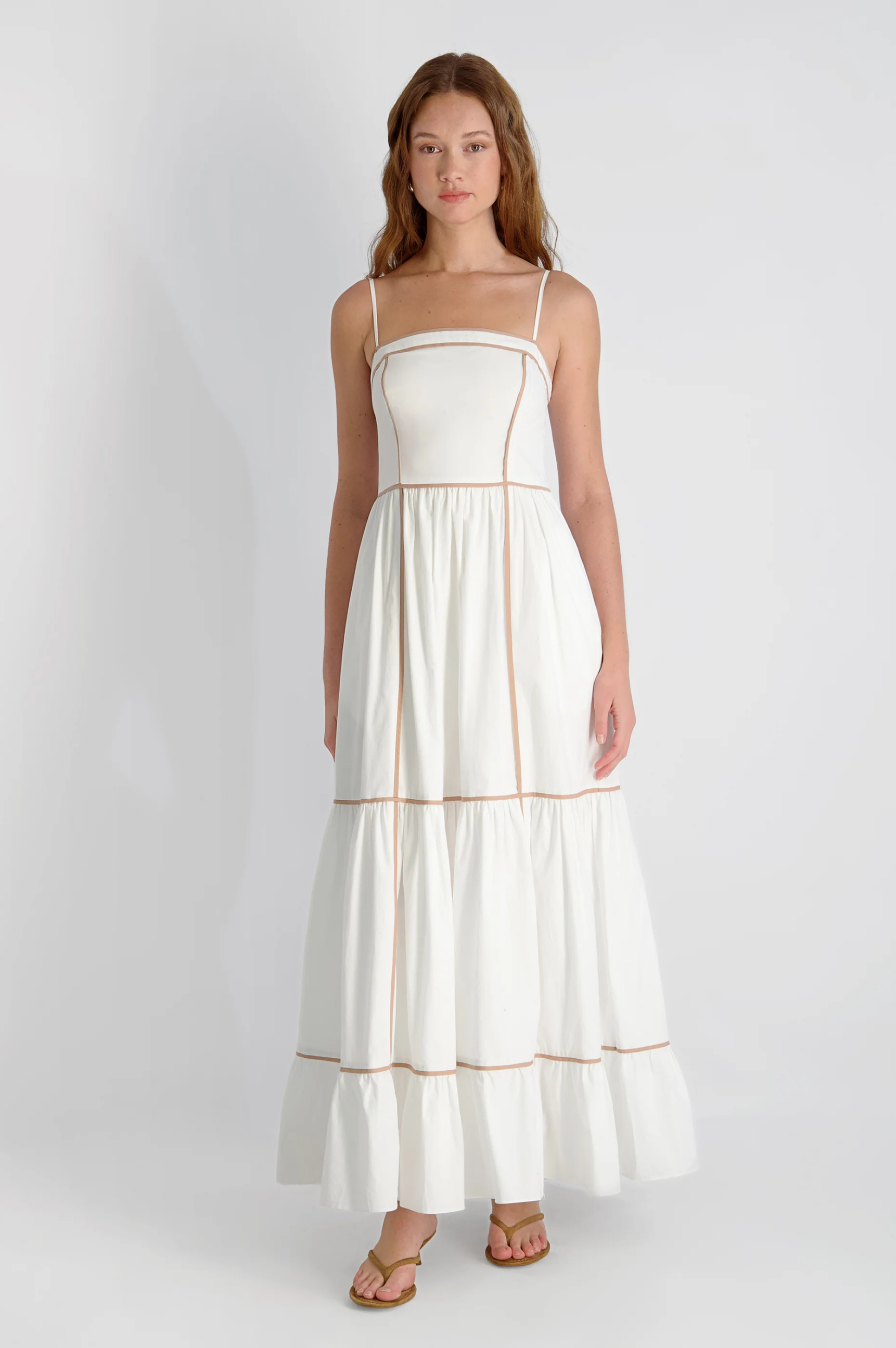 Cambria Cotton Contrast Trim Maxi Dress - Summer White/Almond Nude