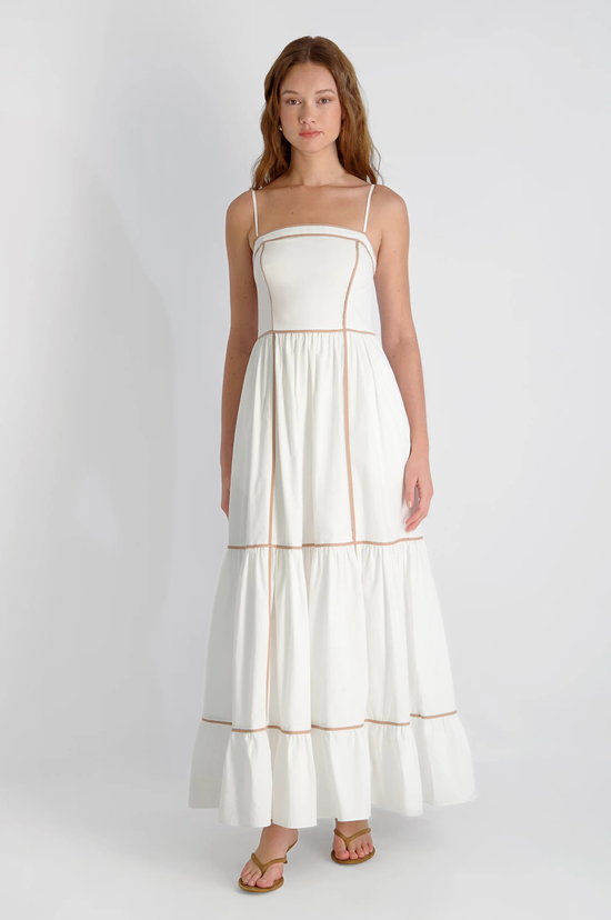 Cambria Cotton Contrast Trim Maxi Dress - Summer White/Almond Nude