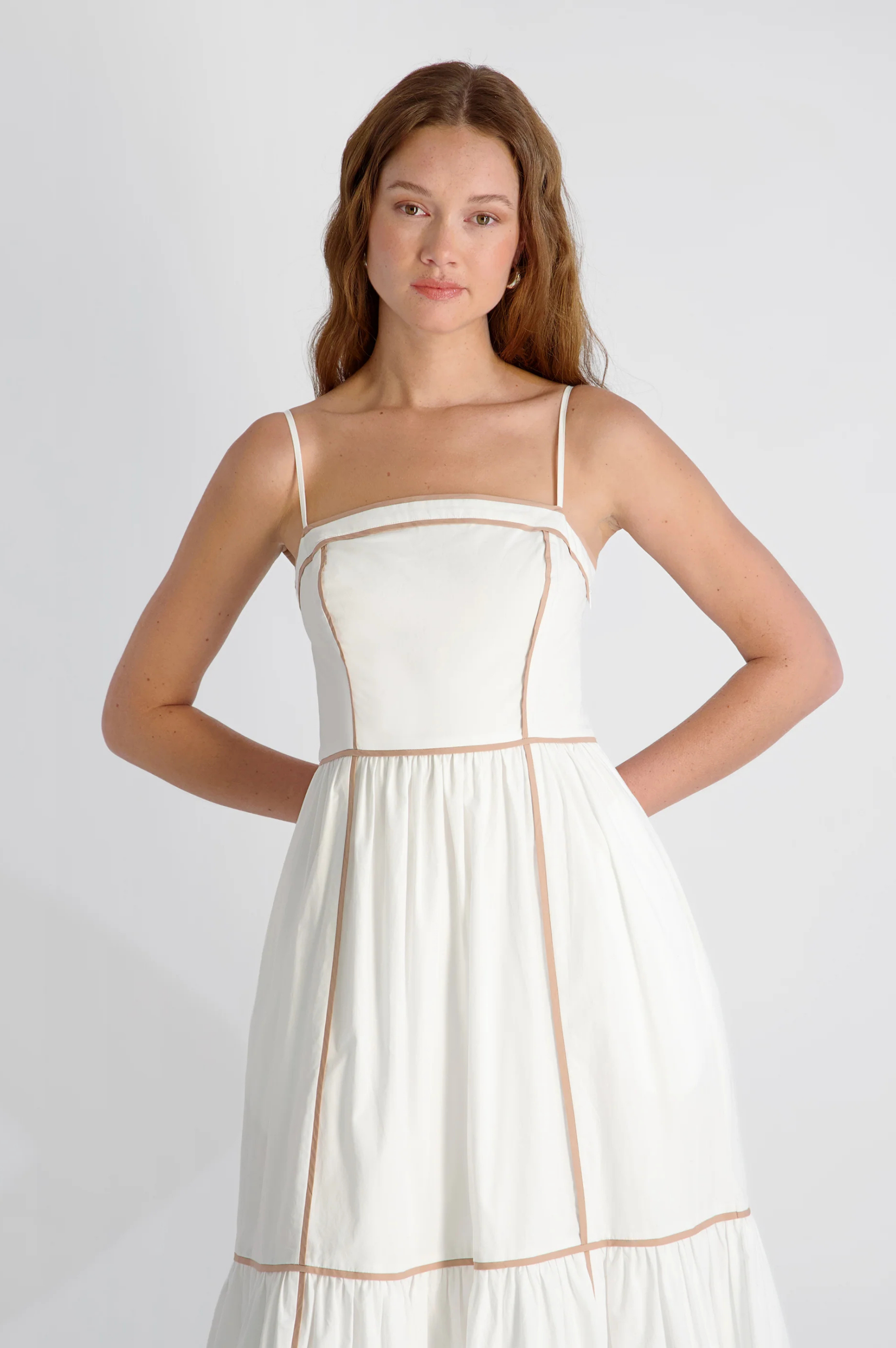 Cambria Cotton Contrast Trim Maxi Dress - Summer White/Almond Nude