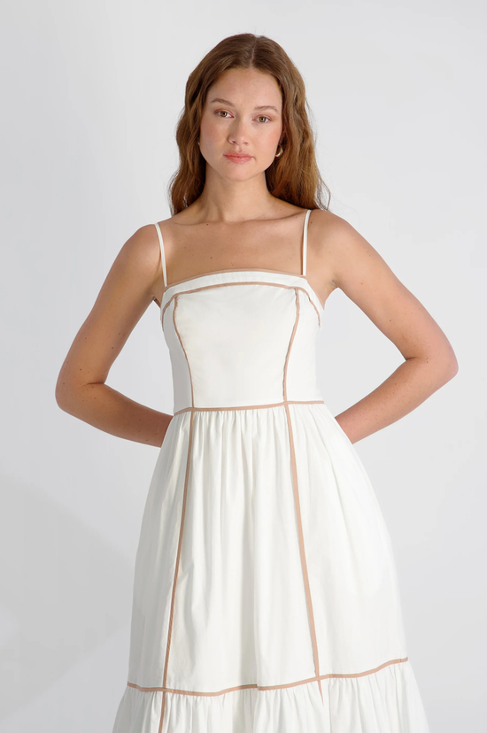 Cambria Cotton Contrast Trim Maxi Dress - Summer White/Almond Nude